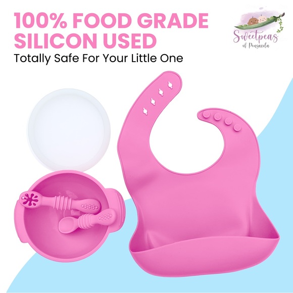BABY AND TODDLER SILICONE FEEDING SETS INCLUDE BOWL WITH LID, 1 BIB AND 2 SPOONS - Picture 8 of 14